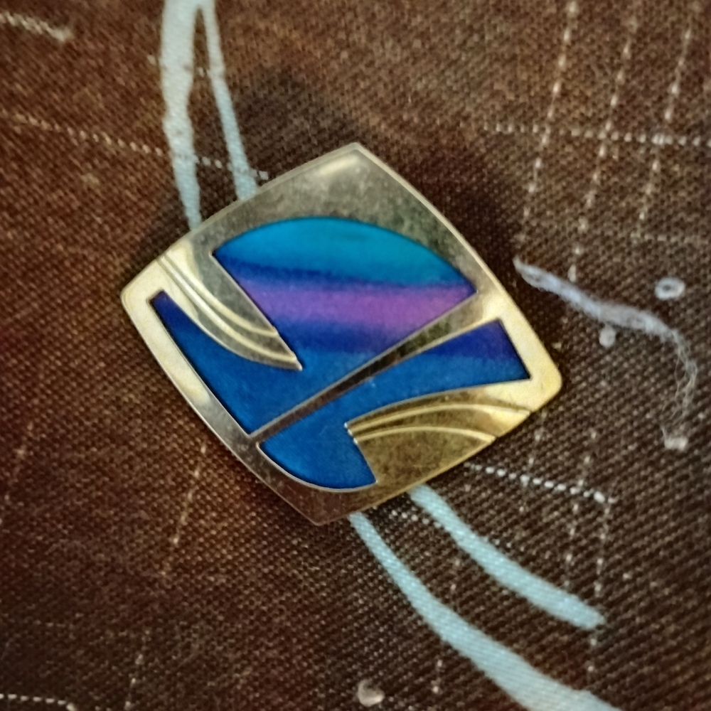 Kyle McKeown 1980s Silk Blue and Gold Brooch